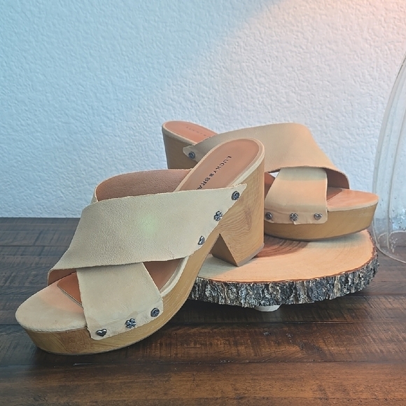 Lucky Brand Shoes - LUCKY BRAND Takara High Heel Woodgrain Platform Embellished Trim Sandal SZ 10